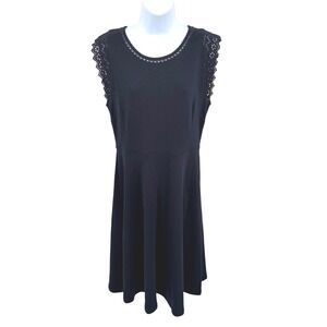 Talbots Womens M Dress Navy Blue Cotton‎ Eyelet Lace Trim Fit and Flare